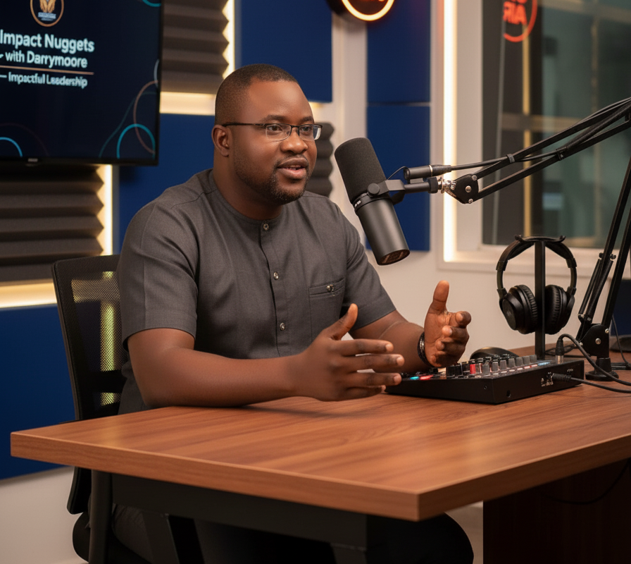 Gideon Daramola recording the Impact Nuggets podcast